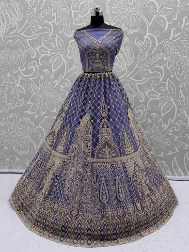 Elegant Purple Net Thread Embroidered Function Wear Lehenga Choli